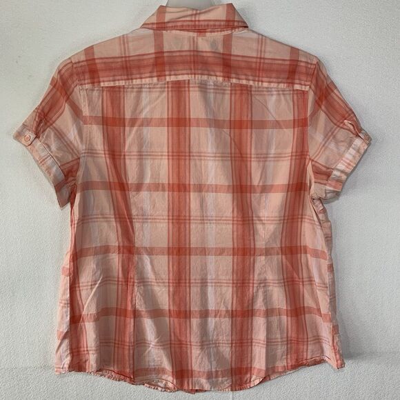 Tommy Hilfiger Shirt Women XL Plaid Salmon Vibrant Lightweight Collared Summer - Picture 2 of 9